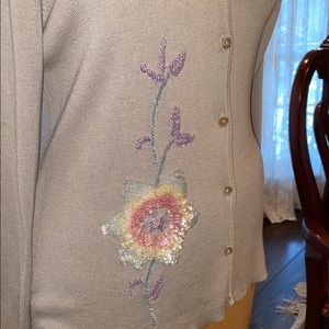 Vintage Joseph A Silk cardigan, sequin accents L perfect condition. Unique!